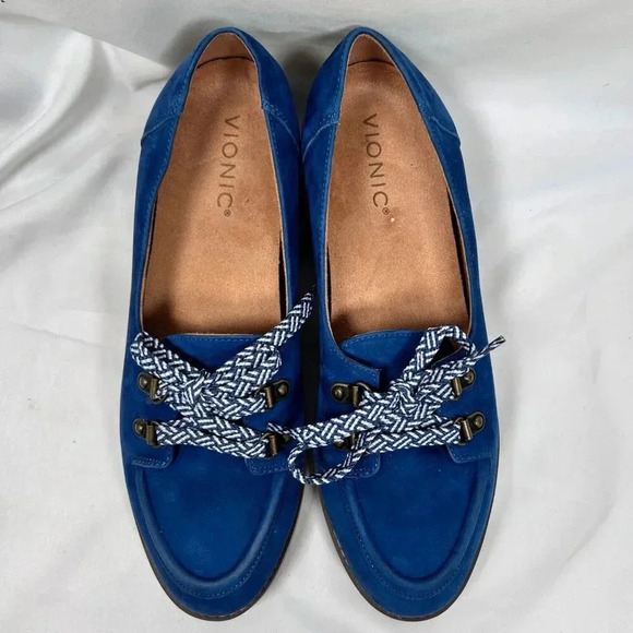 Vionic Size 8.5 Women Loafer Blue Suede Support Lace Up - Picture 3 of 7